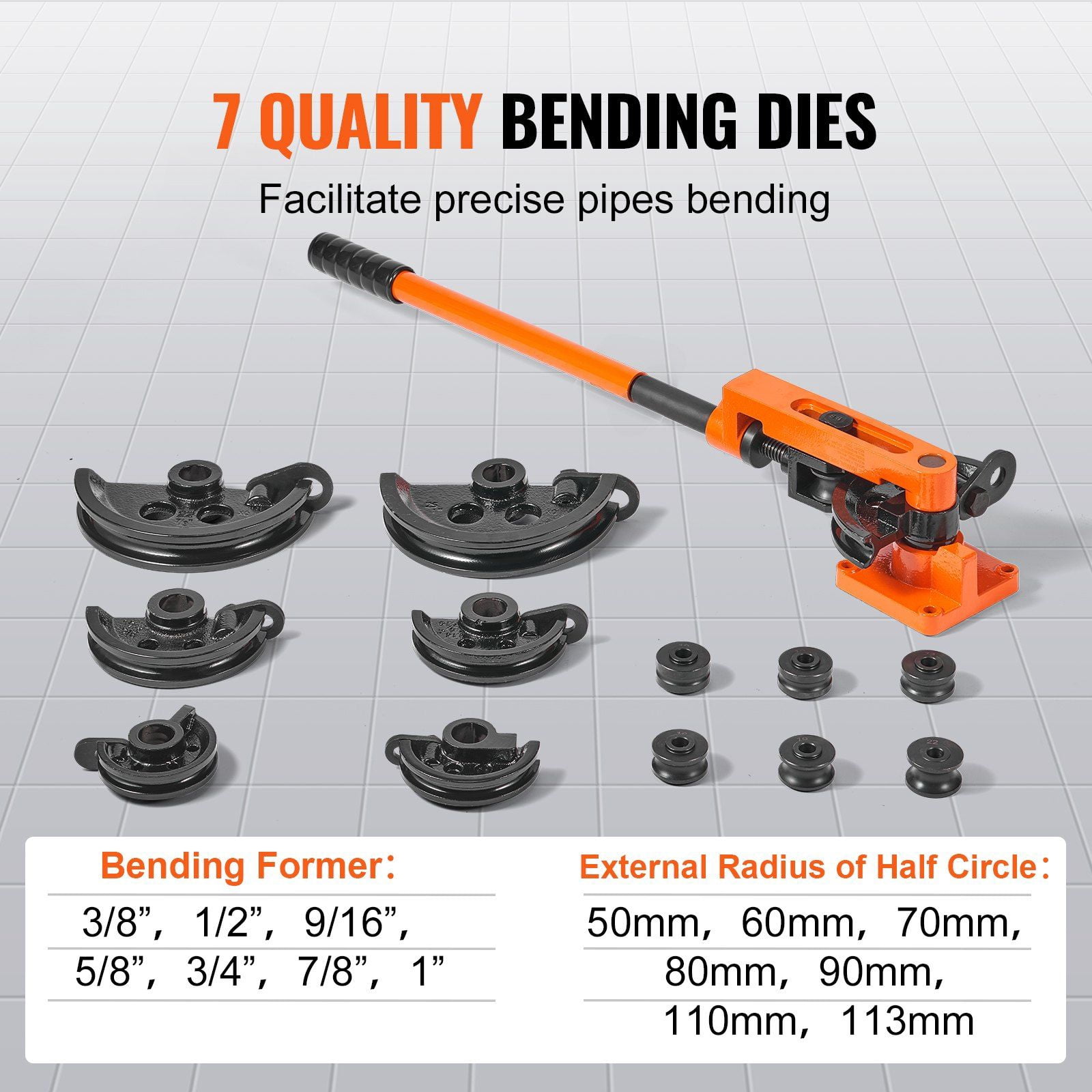 7-in-1 Tube Bender Tool for 3/8" to 1" Pipes - 180° Manual Pipe Bender for HVAC, Refrigerator & Auto Repair - Copper/Aluminum