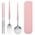 thumbnail image 1 of 3 Pcs 304 Stainless Steel Tableware Set Portable Chopsticks Spoon Fork Set Outdoor Camping Cutlery Set Travel Dinnerware with Case for Adults (Pink), 1 of 8