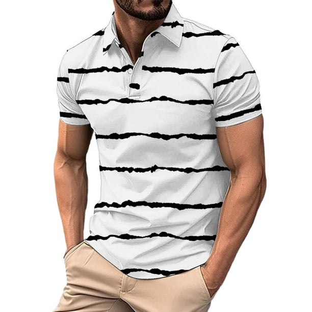 Los Hombres de Manga Corta Botón Arriba de la Camisa de la Impresión Del Suéter de la Camisa de Cuello de Vuelta, Poliéster