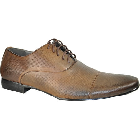 BRAVO Men Dress Shoes KLEIN-2 Oxford Fashion with Round Pointy Cap Toe Brown 10M