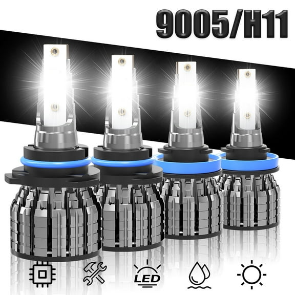 Combo LED Headlights 4-Pack Hi-Lo Bulbs 9005+H11 Super White 8000 Lumens Kits 6000k For Ford Taurus X 2008-2009 High Power Lamps 300% Brighter