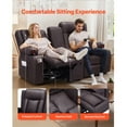 thumbnail image 6 of KFFKFF Manual Reclining Loveseat Sofa with Center Console, Faux Leather Upholstery, USB Ports, Cup Holders, and Storage Pockets, Dual Recliner Chair for Living Room or RV, Brown, 6 of 9