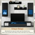 thumbnail image 3 of Extended, Rattan Style Entertainment Center, 7 Pieces Floating TV Console Table for TVs Up to 90'', High Gloss Wall Mounted TV Stand with Color Changing LED Lights for Home Theatre, Black, 3 of 9