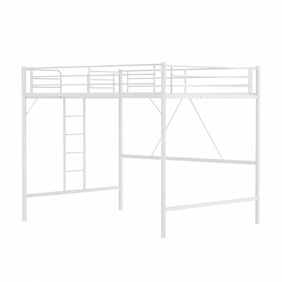 UBesGoo Queen Metal Loft Bed Frame with Horizontal Guardrail, Vertical Ladder with Rubber Anti-Slip Pads, Safe Heavy-Duty Frame, White