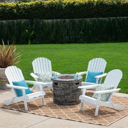 David Outdoor 5 Piece Acacia Wood Light Weight Concrete