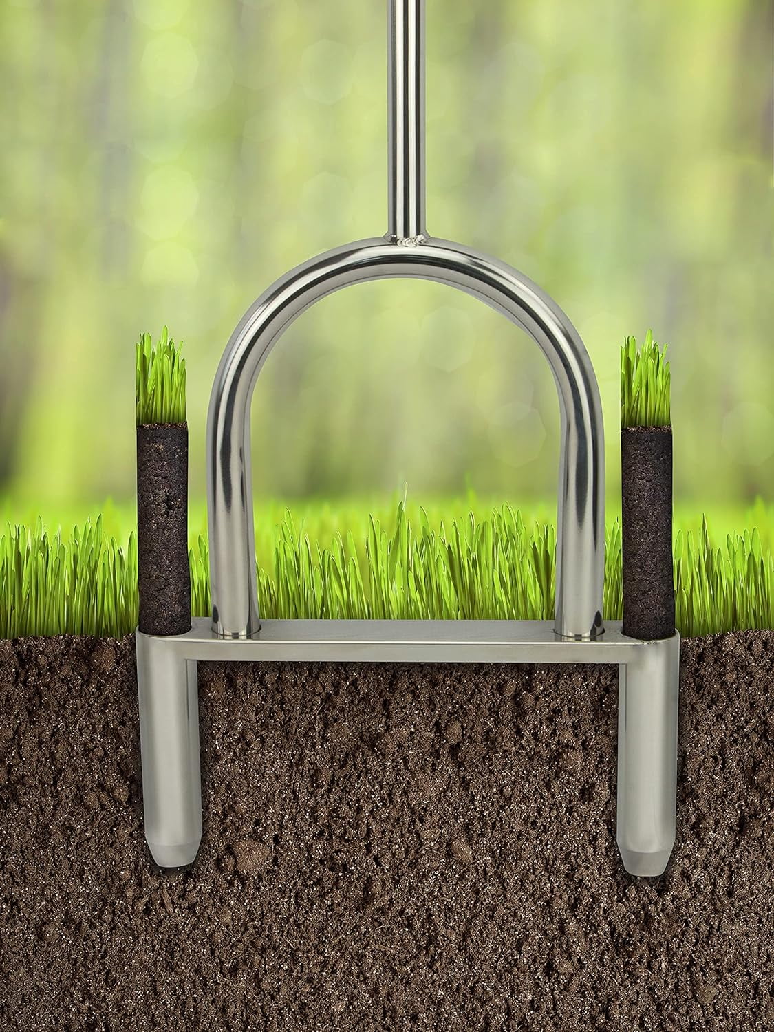 Varomorus Stainless Steel Lawn Plug Aerator, Manual Core Aeration Tool with T-Handle, Dual Coring Tubes, Heavy Duty Tool