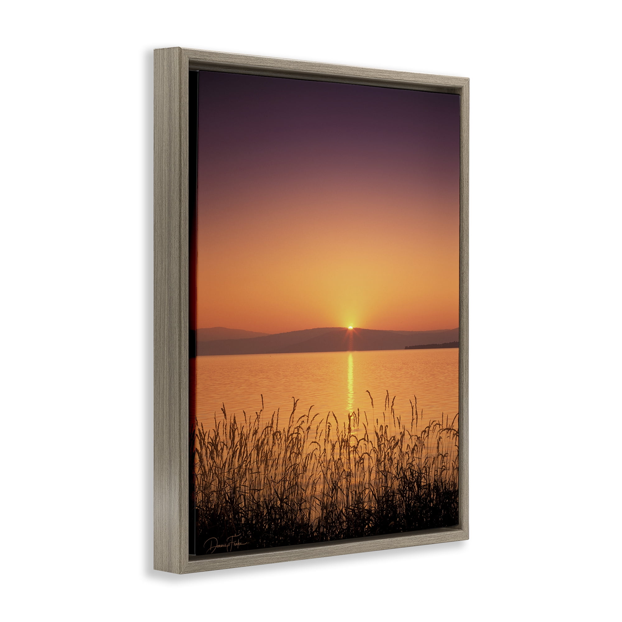 Stupell Industries Deep Orange Sunset Landscape Photography Brown Floater Framed Canvas Art Print Wall Art, 17 x 21