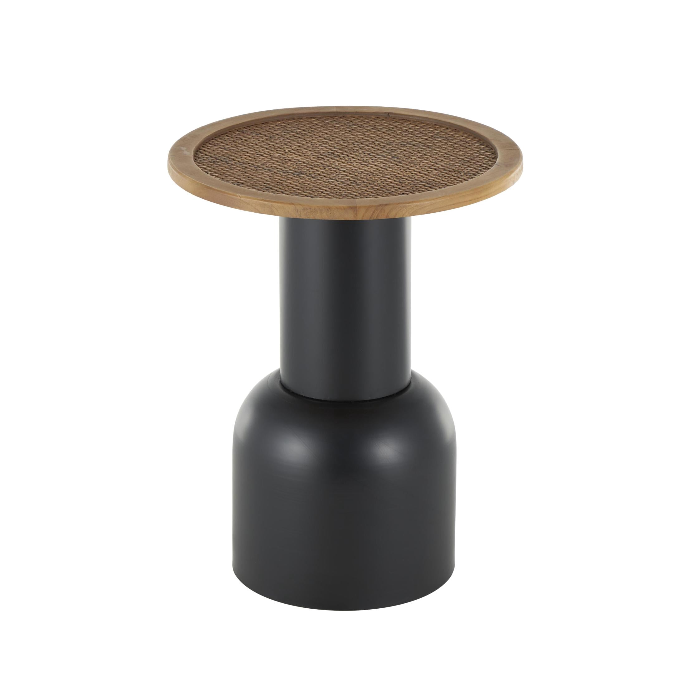 DecMode 16" x 20" Black Metal Handmade Pedestal Accent Table with Brown Rattan Tabletop, 1-Piece