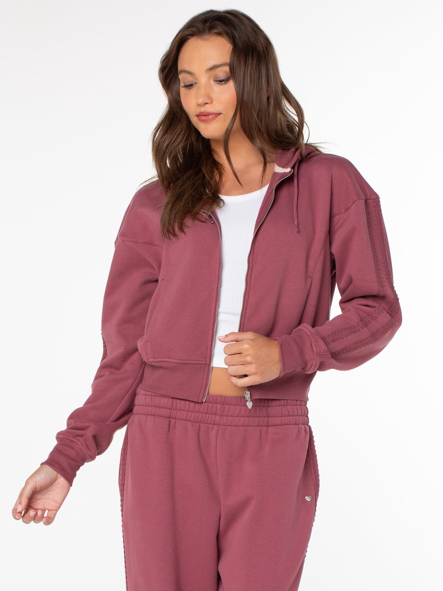 Celebrity Pink Women's and Women's Plus Zip Front Fleece Hoodie Sweatshirt, Sizes XS-4X