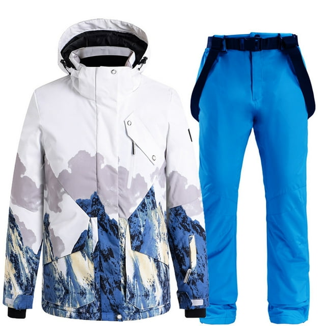 Women's Winter Windproof Thickened Printed Hooded Ski Suit Set Long Sleeve Hooded Set