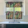 thumbnail image 3 of Hawaiian Style Palm Flower Kitchen Curtain Set 27.5x24 Inch, Tropical Polyester Valance with Tiers for Bathroom, Kitchen, Café, 3 of 6