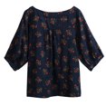 thumbnail image 4 of Mujeres Algodón Blusa de lino Estampado floral Vintage Manga tres cuartos Camisa suelta Casual Abanopi Camiseta de manga corta, 4 of 7