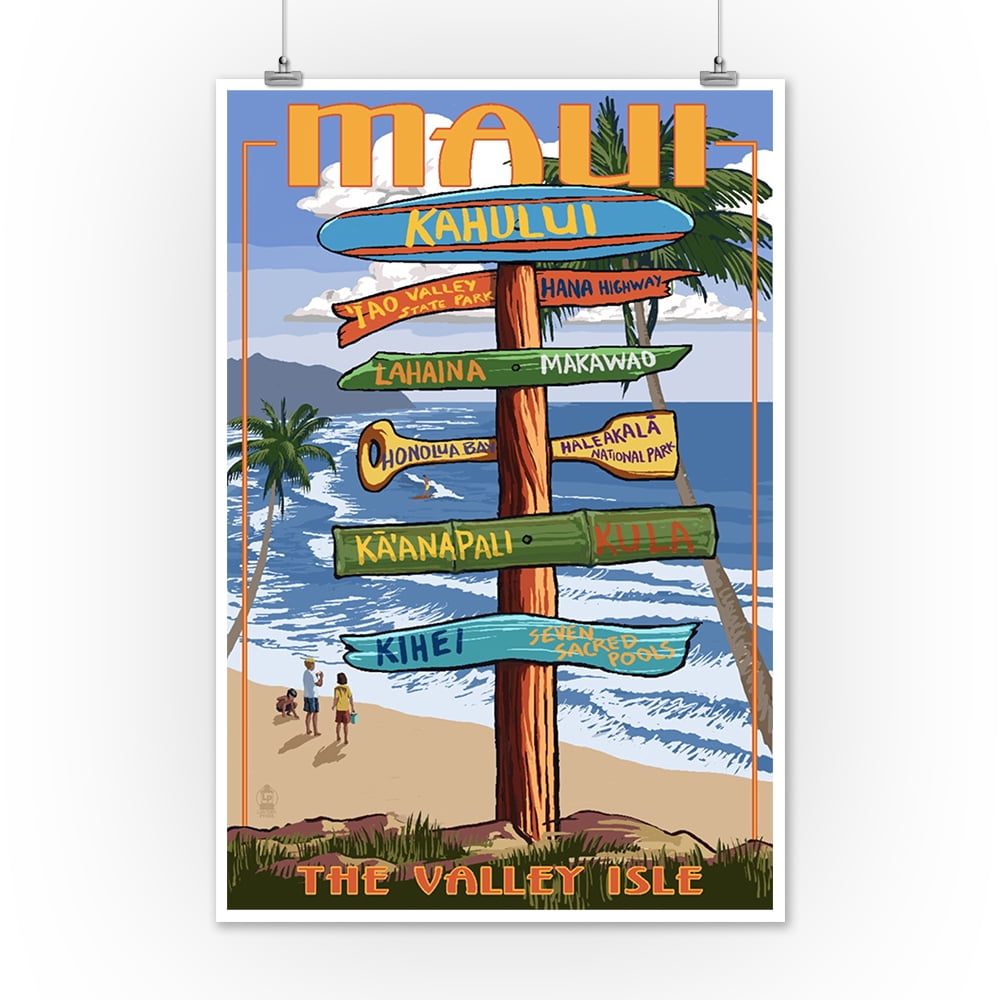 Maui, Hawaii Signpost Lantern Press Artwork (12x18 Art Print, Wall