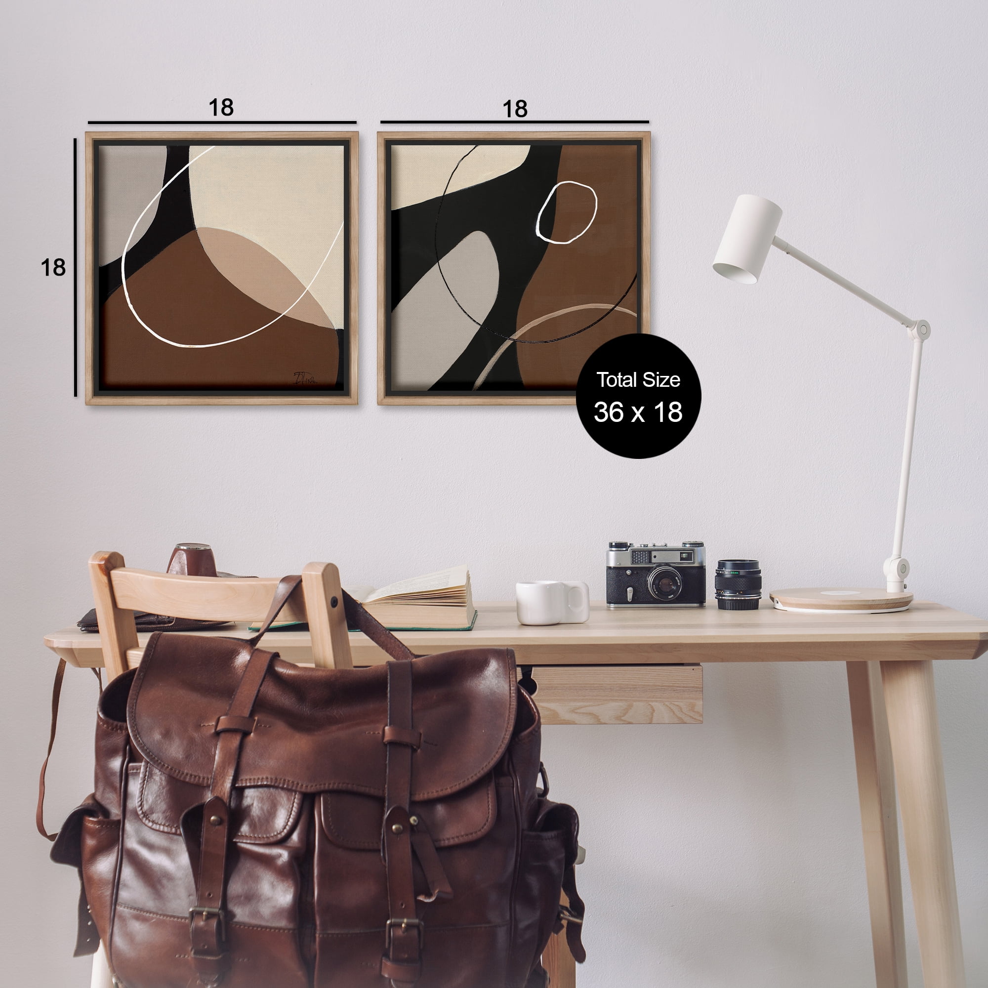 Stupell Industries Classic Abstract Neutral Shape Abstract Painting Brown Floater Framed Canvas Art Print Wall Art, 18 x 18, Set of 2