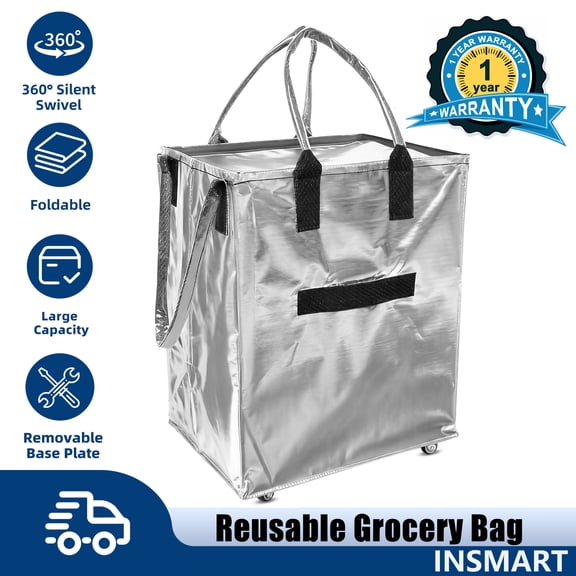 INSMART Reusable Grocery Bag On Wheels, 60L Rolling Shopping Cart with Telescopic Handle, 75 lbs Capacity, Foldable, 360° Quiet Wheels, for Groceries, Laundry, Travel & Storage