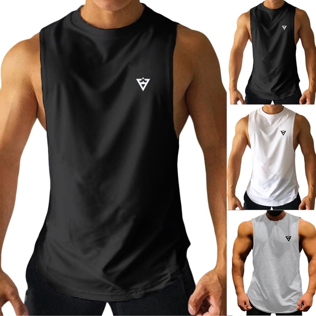 Sentmoon Tank Tops Men and Crew Neck Summer Sleeveless Shirts for Men Solid Color Quick Dry Loose Plus Size Men Clothes Beach for Layering Under Shirts XL