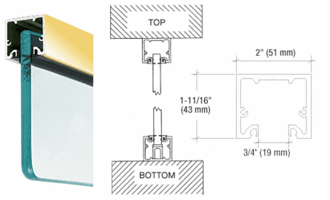 CRL Polished Brass Wide UChannel with Top Load RollIn Glazing Gasket