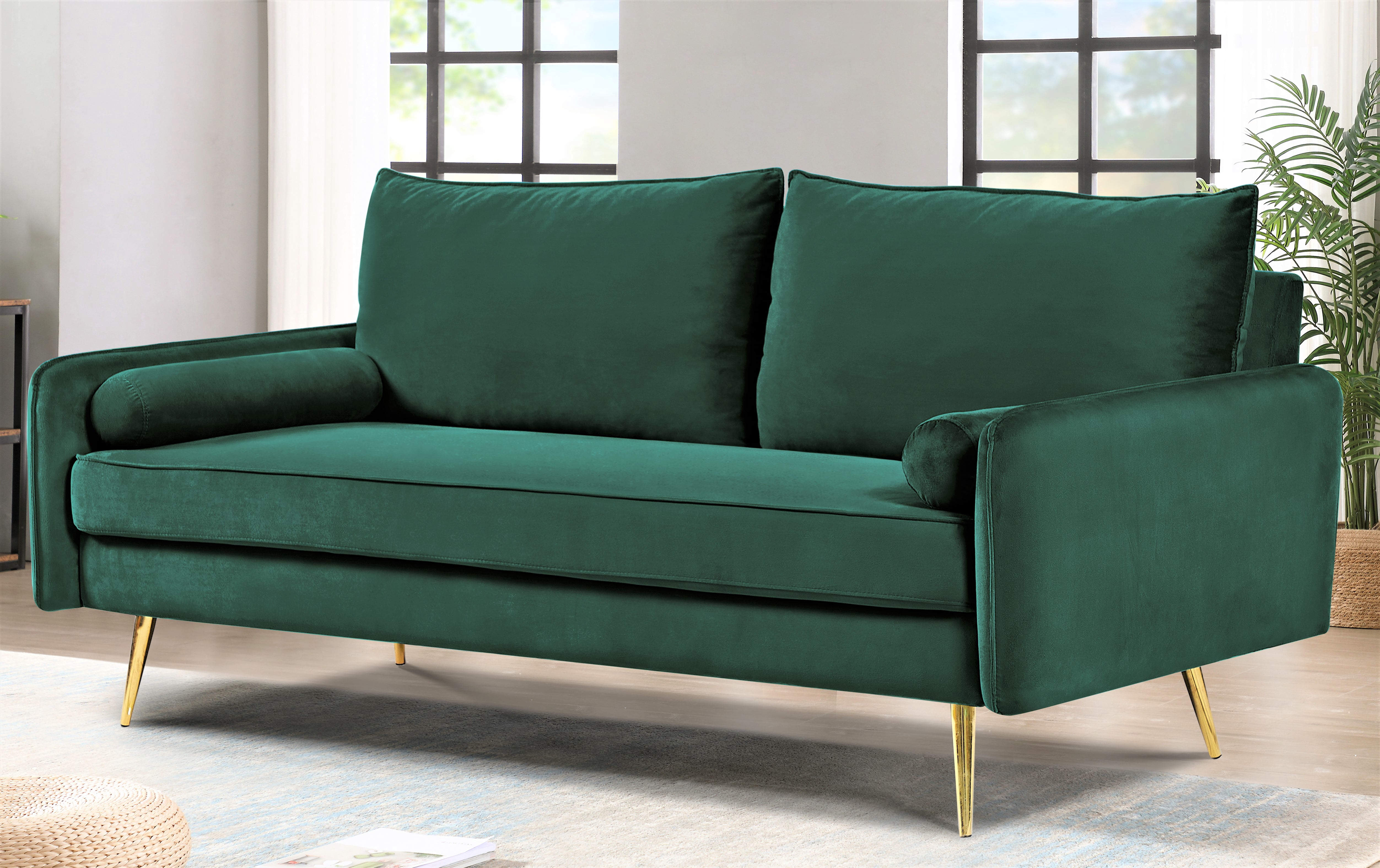 US Pride Furniture Villeda 70''W Polyester Square Arms Sofa Green