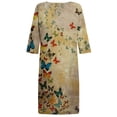 thumbnail image 5 of Pntutb Robe de Mode pour Femmes Robe à Manches 3/4 Mode Fleurs Imprimées Taille Robe d'Été Col en V Longueur Genou, 5 of 5