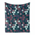 thumbnail image 1 of Geometric Soft Flannel Fleece Throw Blanket, Vibrant Hexagon Shapes with Ornamental Polka Dots Vintage Pattern, Cozy Plush for Indoor and Outdoor Use, 50" x 70", Dried Rose Dark Teal, by Ambesonne, 1 of 6