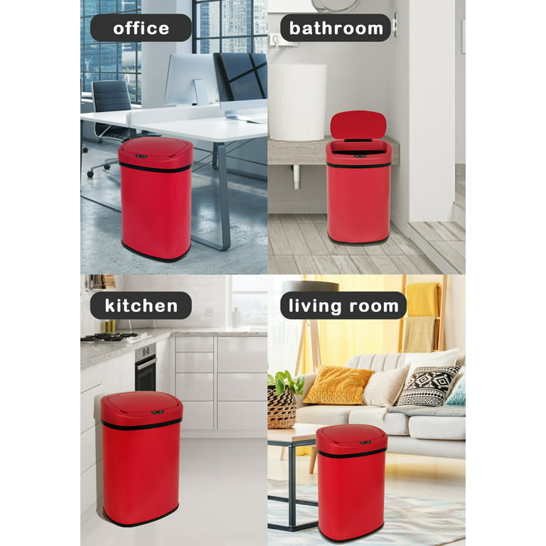 Touch Free Stainless Steel Trash Can 13 Gallon for Kitchen, Automatic Garbage  Can with Lid Trash Bin for Bathroom Kitchen Wastebaskets for Bedroom Auto  Open Trash Cans Motion Sensor, Red 