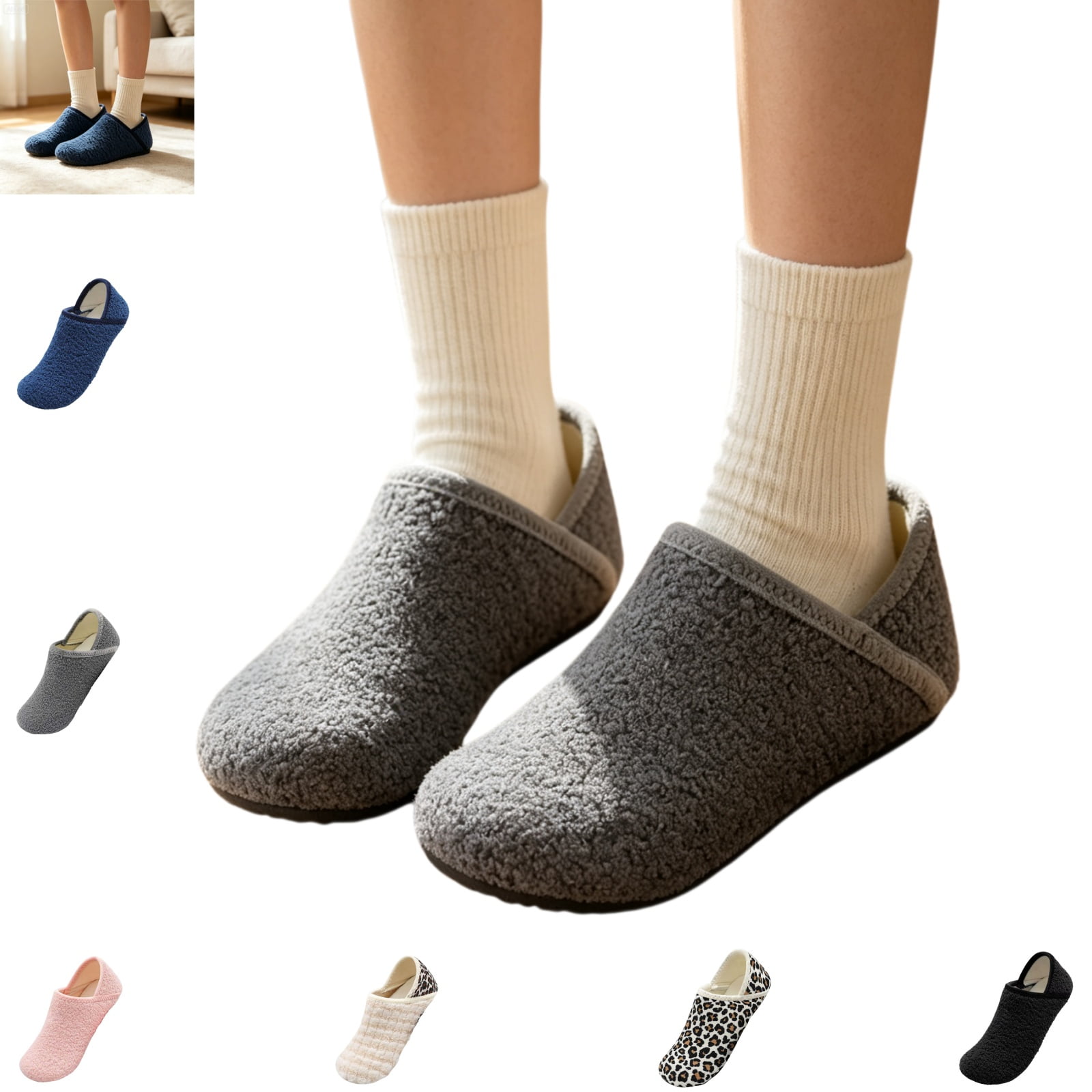 YOUYEDIAN Slippers for Women Round Toe Soft Versatile with Heel Cover Plush Casual Flat Comfy Slippers Fashion Warm Indoor Shoes