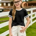 thumbnail image 6 of Xyxonk Girls Tops Kids Casual Crew Neck T Shirt 2025 Soft Blouses Summer Short Sleeve Solid Color Clothing 1-15 years Black, 6 of 7