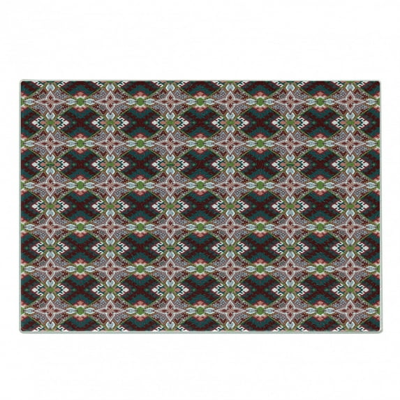 African Cutting Board, Abstract Composition with Indigenous Elements and Traditional Design, Decorative Tempered Glass Cutting and Serving Board, Small Size, Multicolor, by Ambesonne