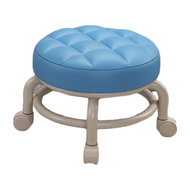 Asiento con ruedas bajas Ruedas de polea Taburete Pequeño Ruedas giratorias universales de alta resistencia Taburete con ruedas de baja altura Mini taburete móvil para salones de oficina Azul claro