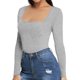 thumbnail image 3 of Gibobby bodysuit mujer completo Conjunto de mono sexy de cuello bajo para mujer Conjunto de mono de manga larga con tops sólidos Conjunto de corto sexy de manga larga (Grey, S), 3 of 5