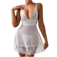 thumbnail image 2 of Somuwie Women's Large Size V-Neck Solid Color Lace See-Through Back Nightdress, 2 of 6