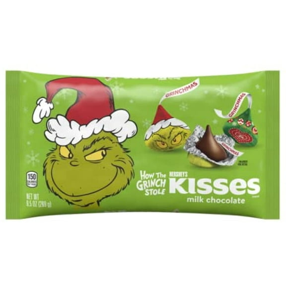 Holiday KISSES Milk Chocolate with Grinch Foils 9.5 oz. bag ( 3 pack )