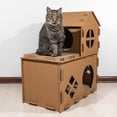 thumbnail image 2 of PETMAKER Thick and Durable Cardboard Cat House with Scratching Pads, Toys, and Catnip, 2 of 11