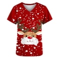 thumbnail image 3 of Holiday Gifts! Titcea Christmas Scrub Tops for Women Stretchy V Neck Short Sleeve Cute Xmas Printed Nurse Holiday Working Uniforms, 3 of 4