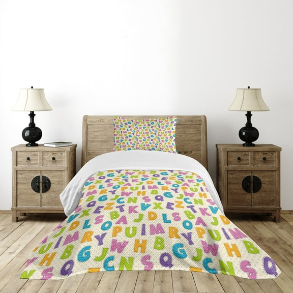 Ambesonne ABC Quilted Bedspread Set 2 Pcs, Letters Alphabet ABC, Twin Size, Multicolor