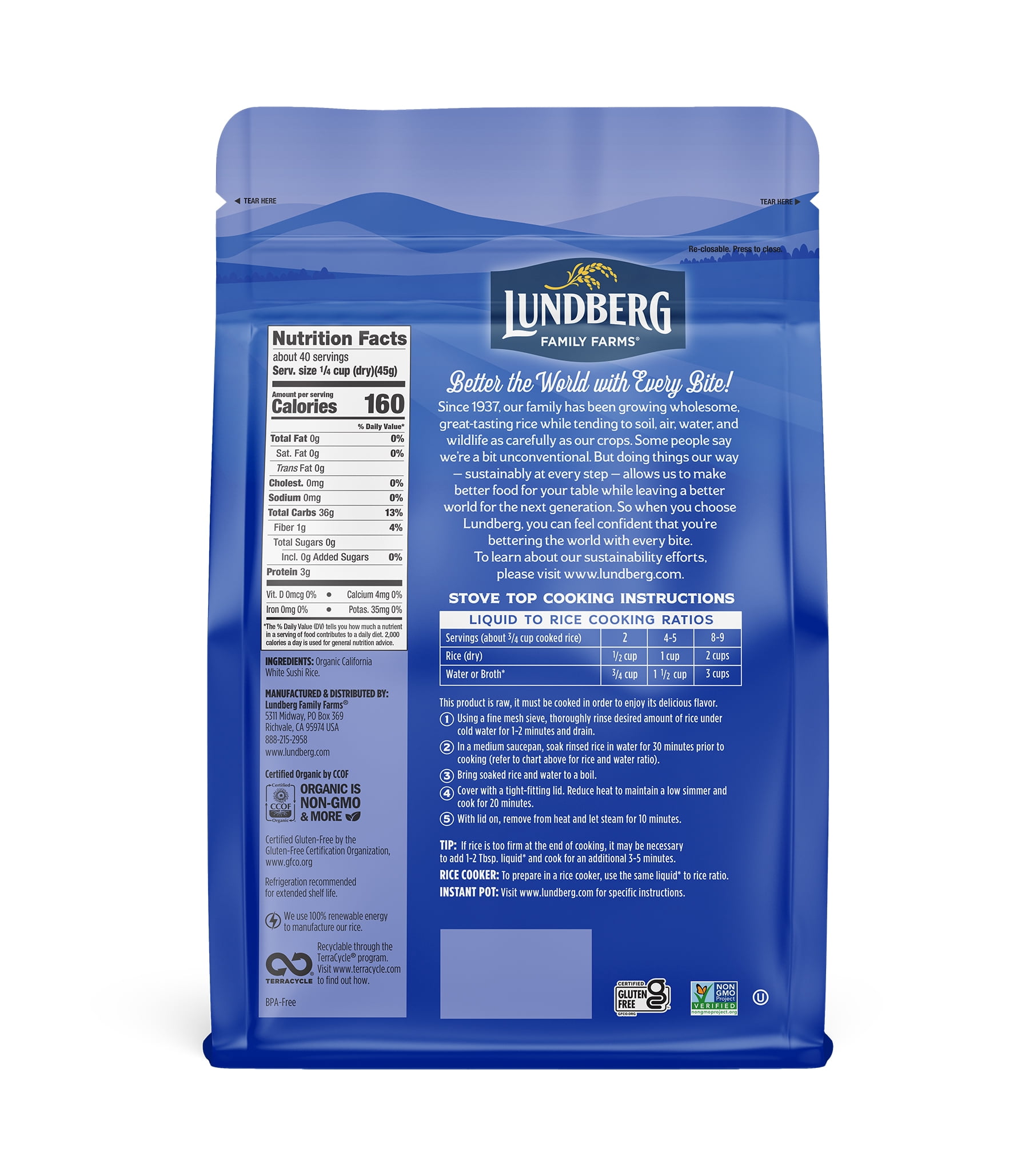Lundberg Family Farms Sushi White Rice 64 oz