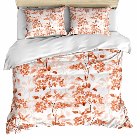 Burnt Orange Botanical Bedding 3 Piece Duvet Cover Set Twin Size, Vintage Nature Flower Soft Microfiber Comforter Cover with Zipper Closure & Pillowcases, Wrinkle & FadeResistant Quilt Cover