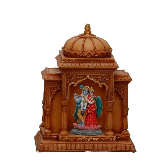 Sri Krishna Culture-Radha Krishna Murti in Big Temple-Hindu God and Goddess Idol/Statue/Murti/Figurine(9")-Polyster Resin-Multicolour