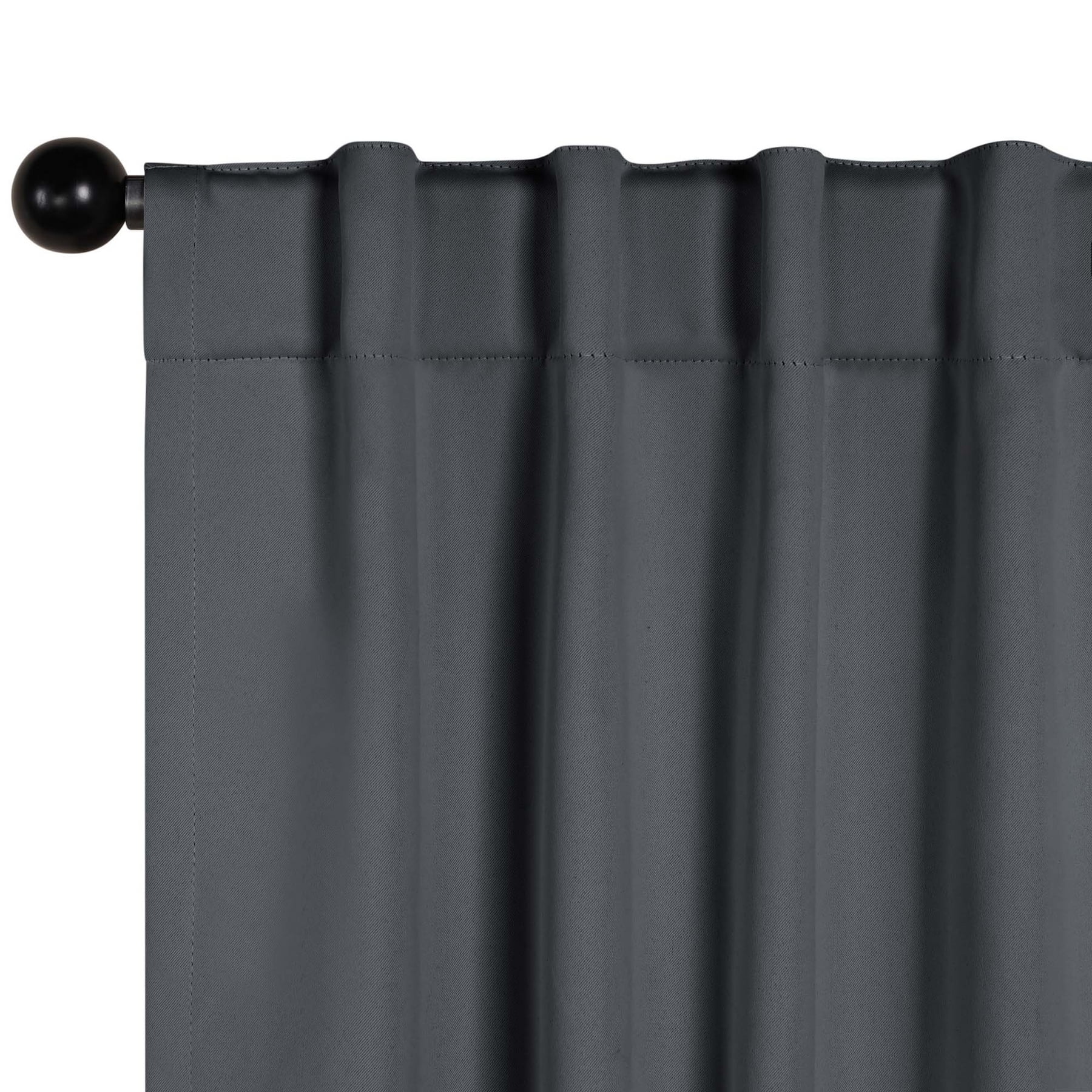 BNM Solid Blackout Back Tab Curtains, Set of 2, 52" x 63", Gray