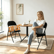 UBesGoo 4 Pack Folding Chairs, Vinyl Cushion Padded Lightweight Foldable Chairs Set of 6, Waterproof Collapsible Chairs for Outdoor Party, Home, Office, Black