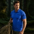 thumbnail image 5 of Domzest Mens Short Seeve Polo Shirt Lapel Collar Chest Pocket & Flap Sleeve Pocket Outdoor Sports Solid Golf Top Royal Blue L, 5 of 8
