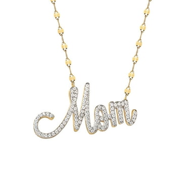Brilliance Women's Gold and Rhodium Plated Sterling Silver Pave Mom CZ Necklace