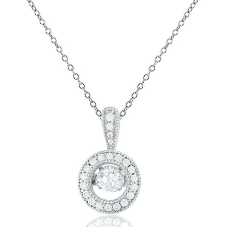 Sterling Silver Rhodium 4mm Rd Cut Twinkle Setting Inside Micropave CZ Milgrain Circle 18