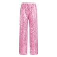 thumbnail image 3 of TiaoBug Kids Girls Sequin Sparkle Trousers Elastic Waistband Hip Hop Jazz Dance Straight Leg Pants Pink 6, 3 of 7