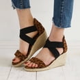 thumbnail image 2 of Clearance VerPetridure Women's Sandals Summer Casual Shoes Color Soft Belt Leopard Weave Slope Heel Zipper Sandals, 2 of 9