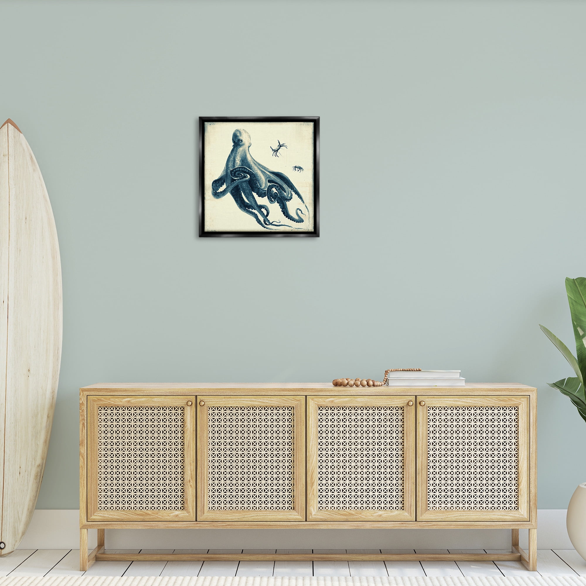 Stupell Industries Octopus & Sea Critters Animals & Insects Painting Black Floater Framed Canvas Art Print Wall Art, 25 x 25
