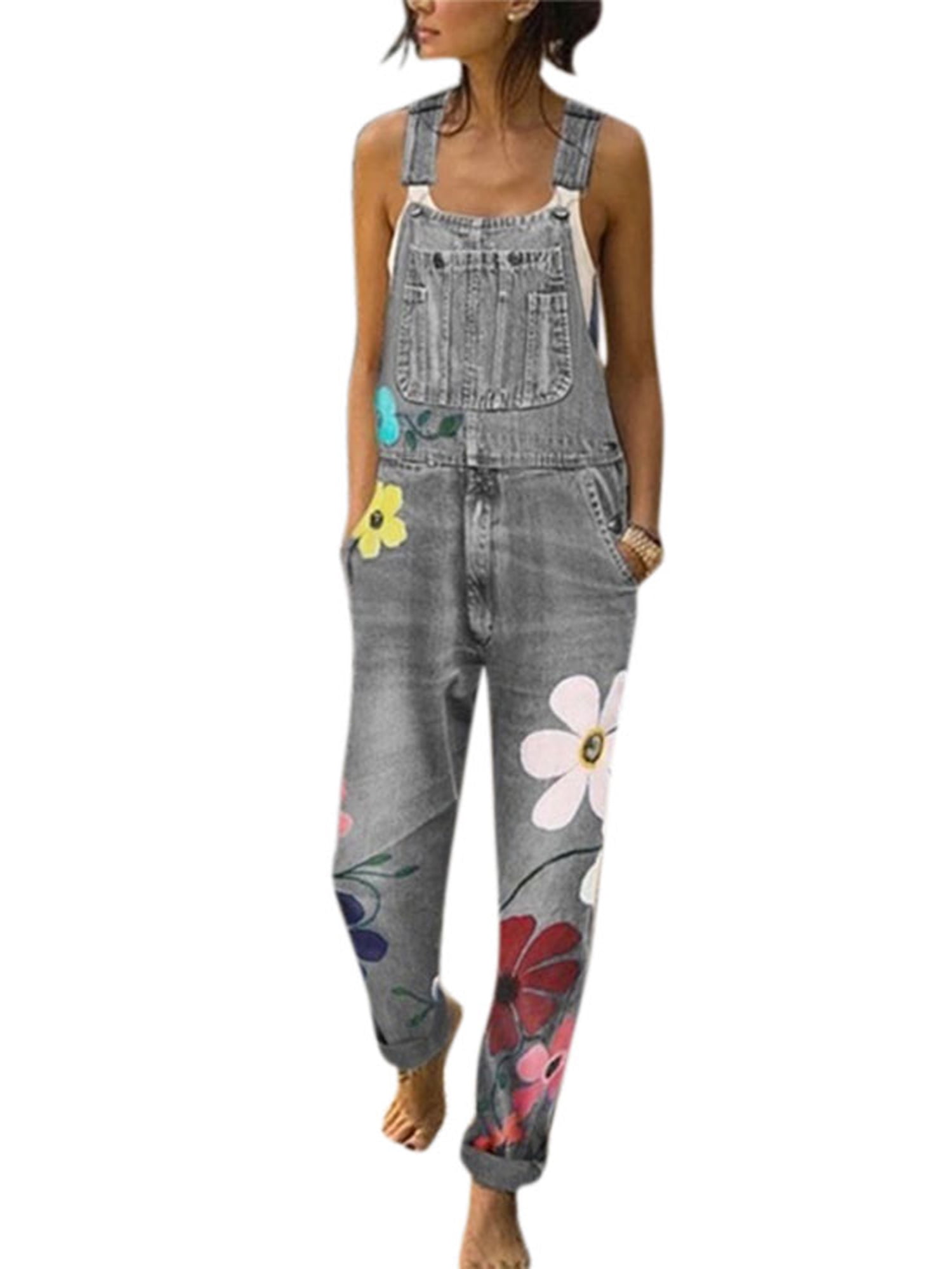 denim floral casual pants