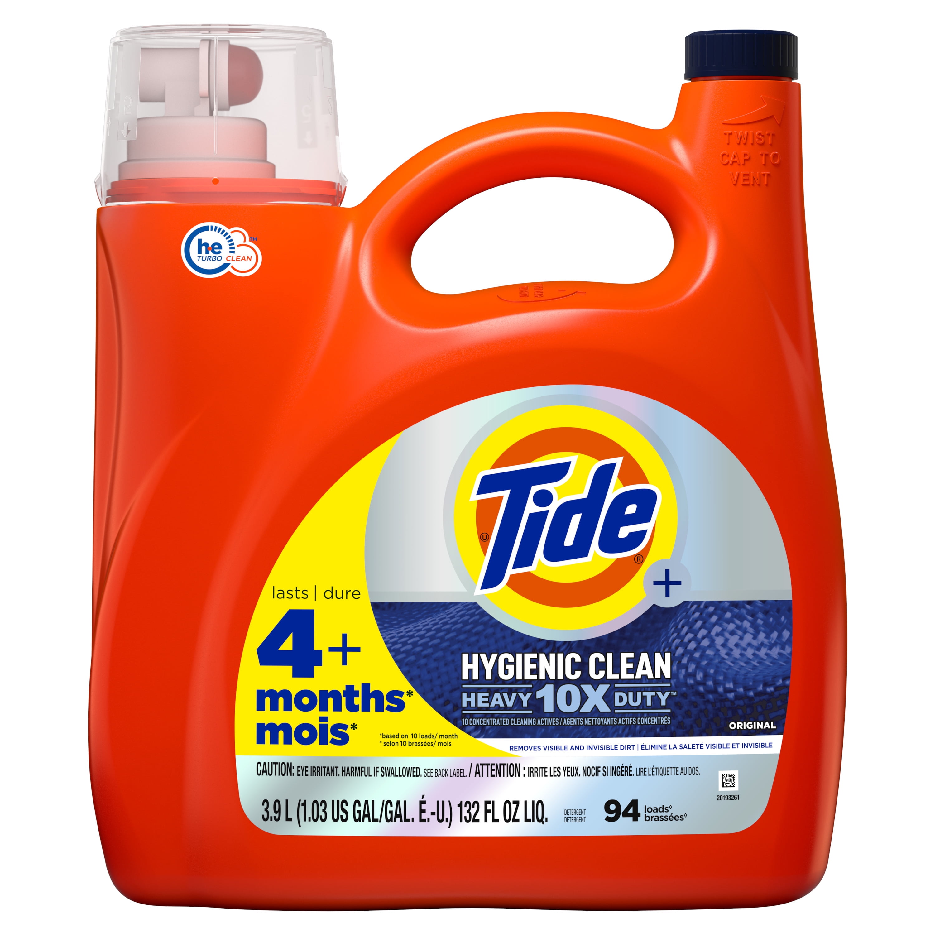 Tide Ultra Hygienic Clean Liquid Laundry Detergent, Original Scent, 132 fl oz, 94 Loads