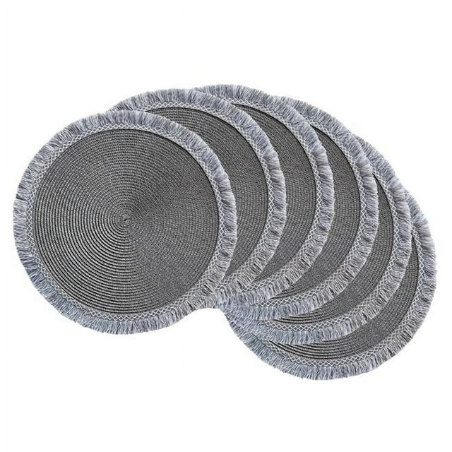 Design Imports CAMZ11584 Napperon Rond Gris à Franges - Ensemble de 6