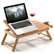 Estink Lapdesk Table Bamboo Laptop Desk Adjustable Foldable Breakfast Serving Bed Tray with Tilting Top Drawer